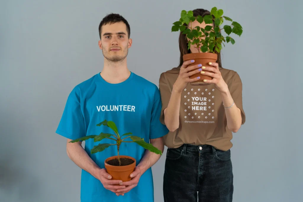 Man Wearing Brown T-shirt Mockup Front View Template