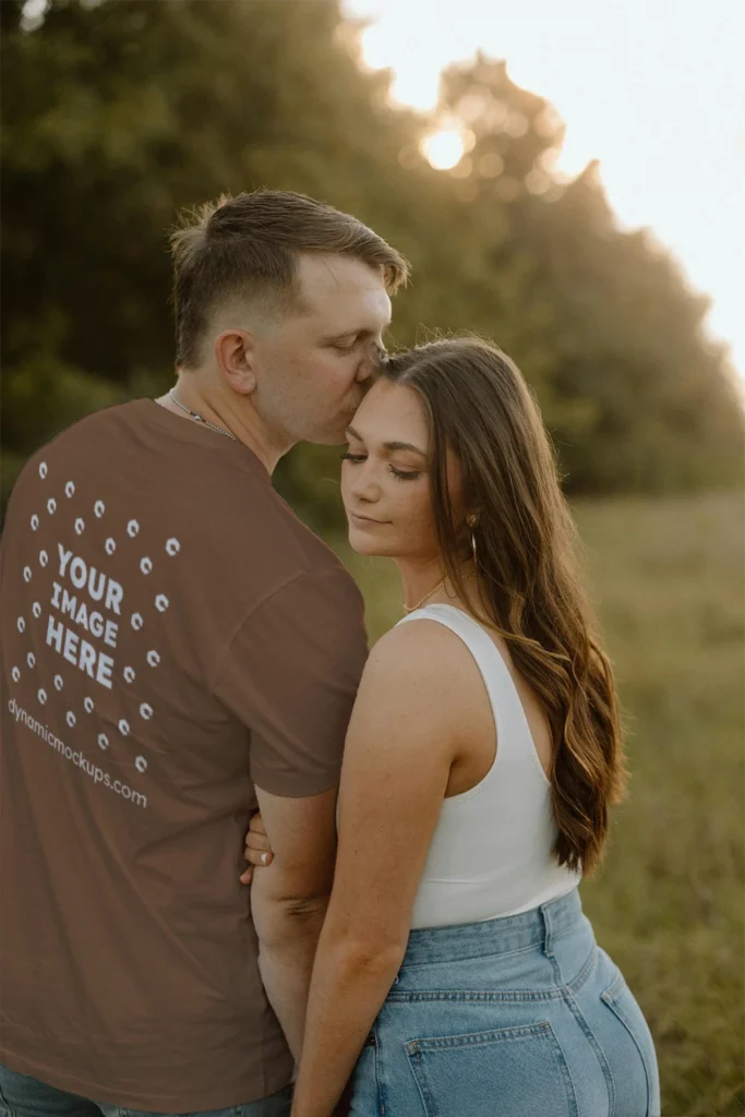 Man Wearing Brown T-shirt Mockup Back View Template