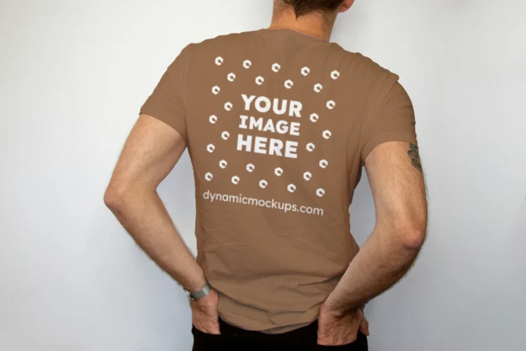 Man Wearing Brown T-shirt Mockup Back View Template