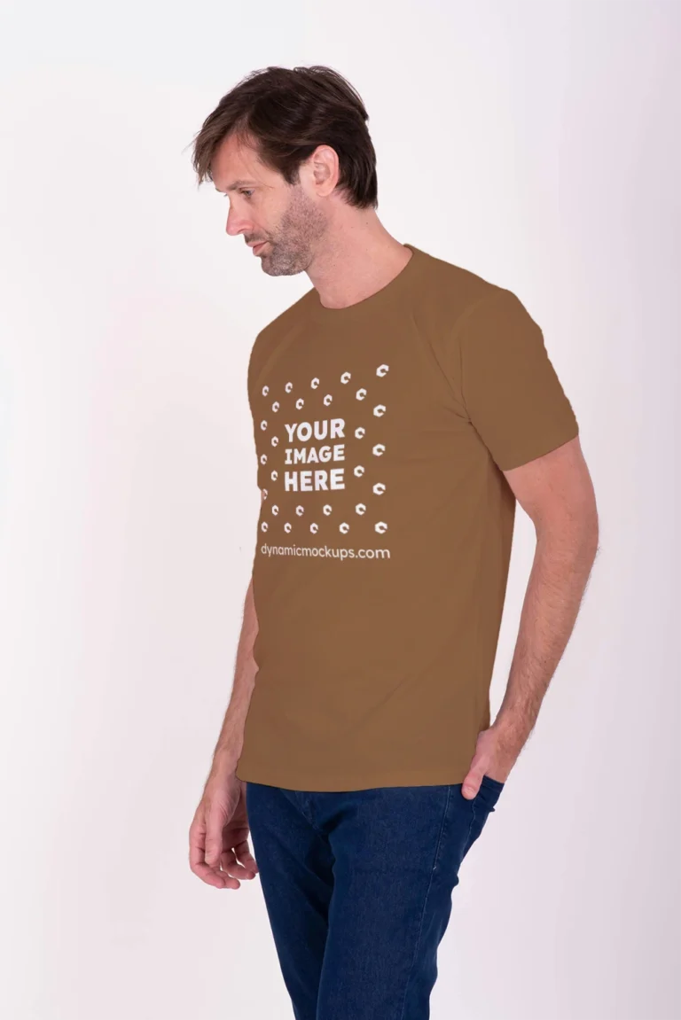 Man Wearing Brown T-shirt Mockup Front View Template