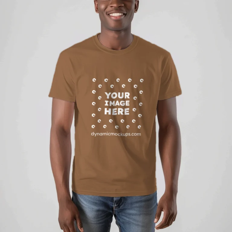 Man Wearing Brown T-shirt Mockup Front View Template