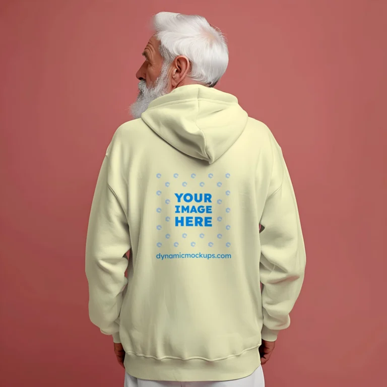 Man Wearing Cream Hoodie Mockup Back View Template