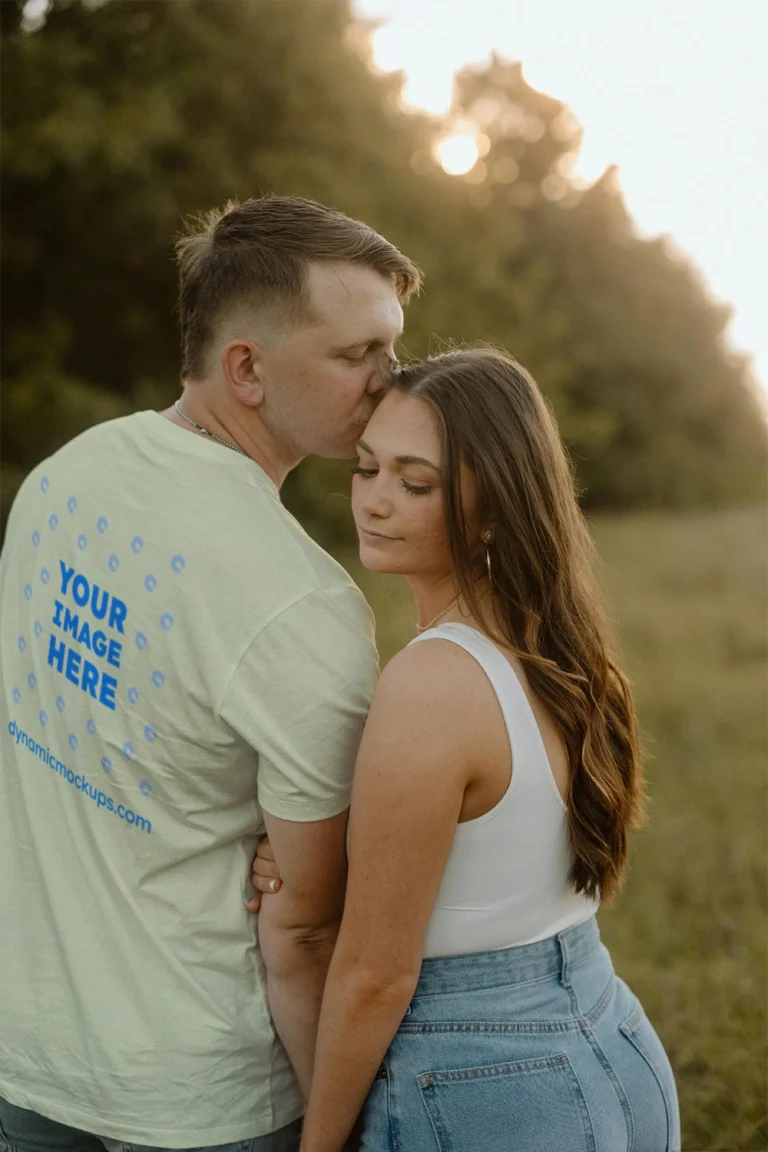 Man Wearing Cream T-shirt Mockup Back View Template
