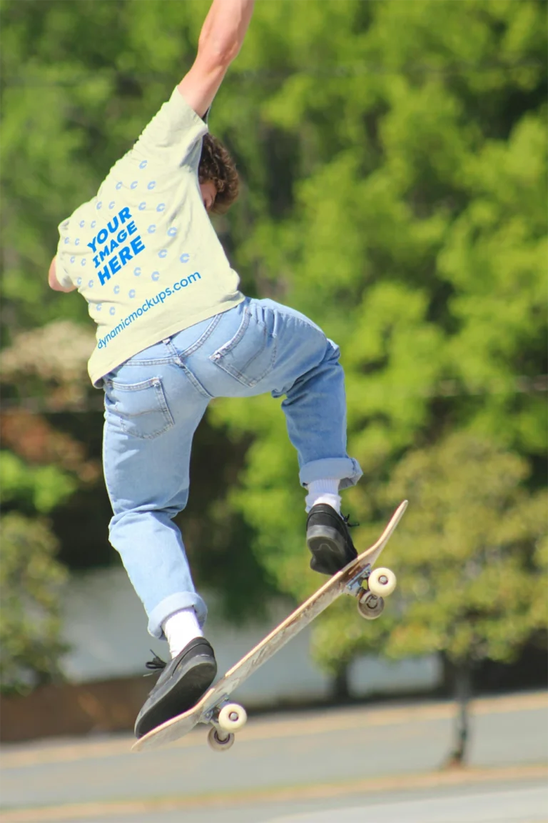 Man Wearing Cream T-shirt Mockup Back View Template
