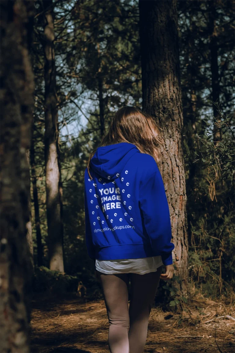 Man Wearing Dark Blue Hoodie Mockup Back View Template