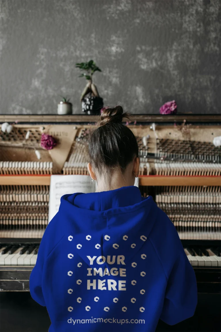 Man Wearing Dark Blue Hoodie Mockup Back View Template