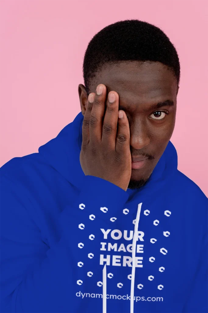 Man Wearing Dark Blue Hoodie Mockup Front View Template