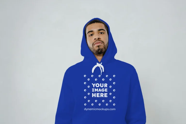 Man Wearing Dark Blue Hoodie Mockup Front View Template