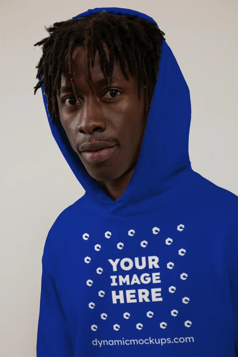 Man Wearing Dark Blue Hoodie Mockup Front View Template
