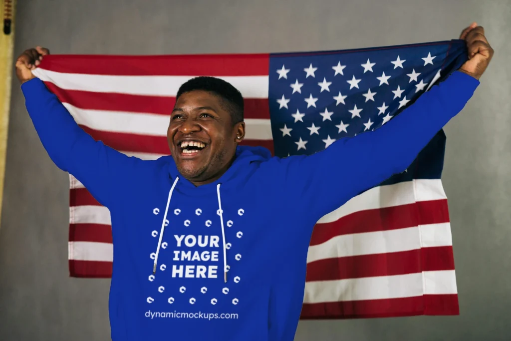 Man Wearing Dark Blue Hoodie Mockup Front View Template