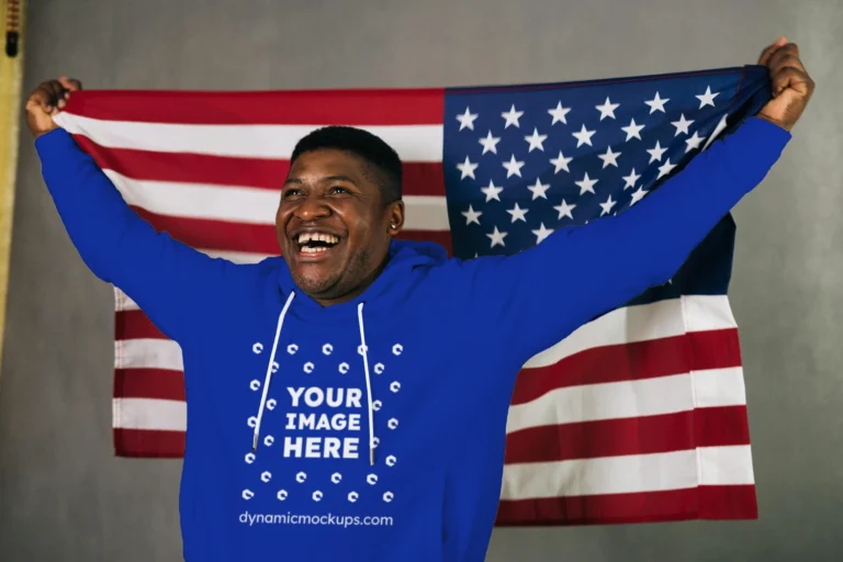 Man Wearing Dark Blue Hoodie Mockup Front View Template
