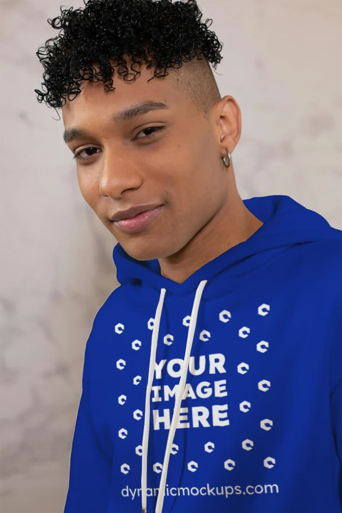 Man Wearing Dark Blue Hoodie Mockup Front View Template