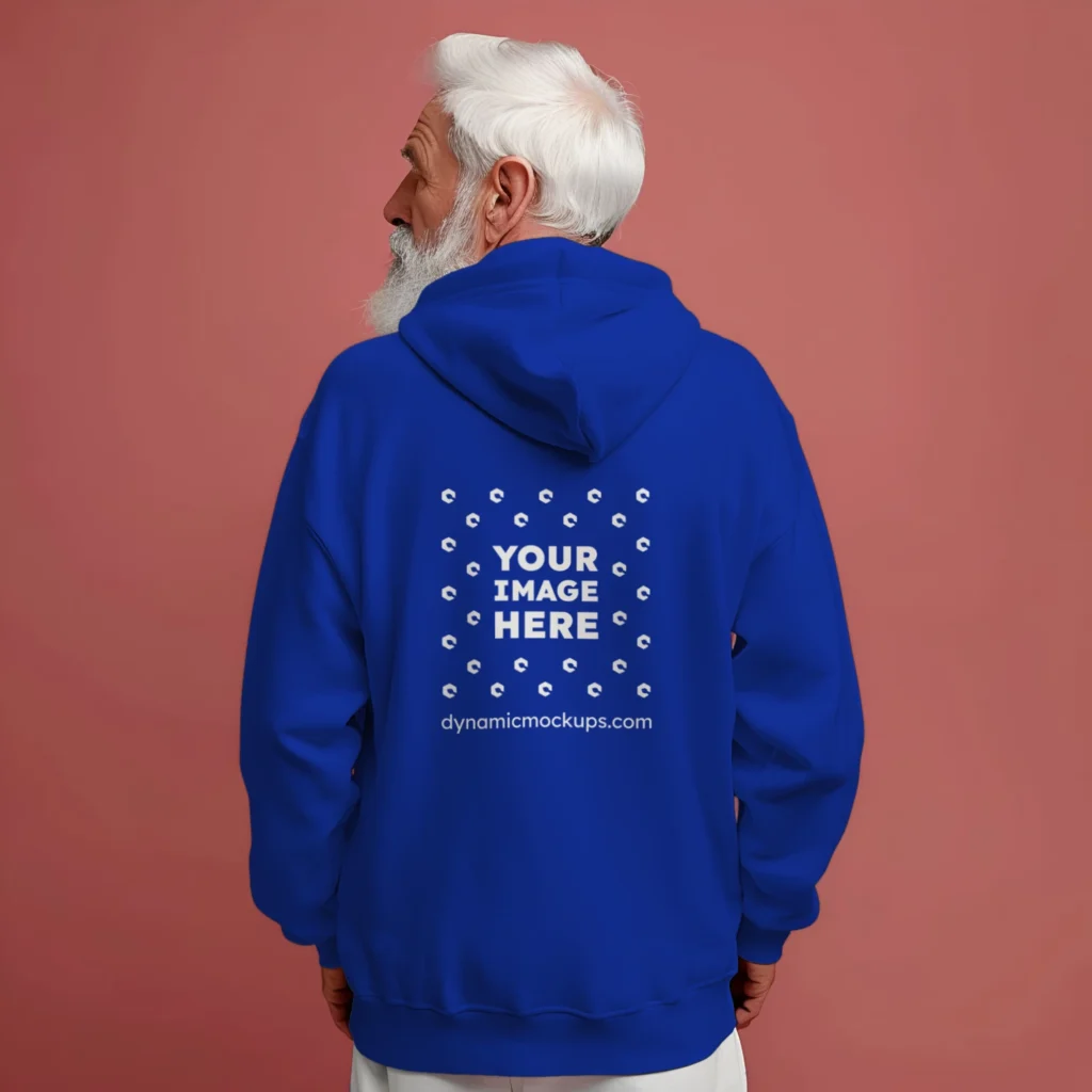 Man Wearing Dark Blue Hoodie Mockup Back View Template
