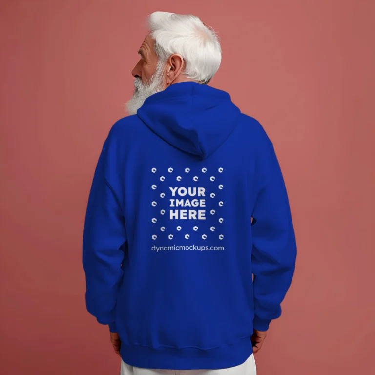 Man Wearing Dark Blue Hoodie Mockup Back View Template