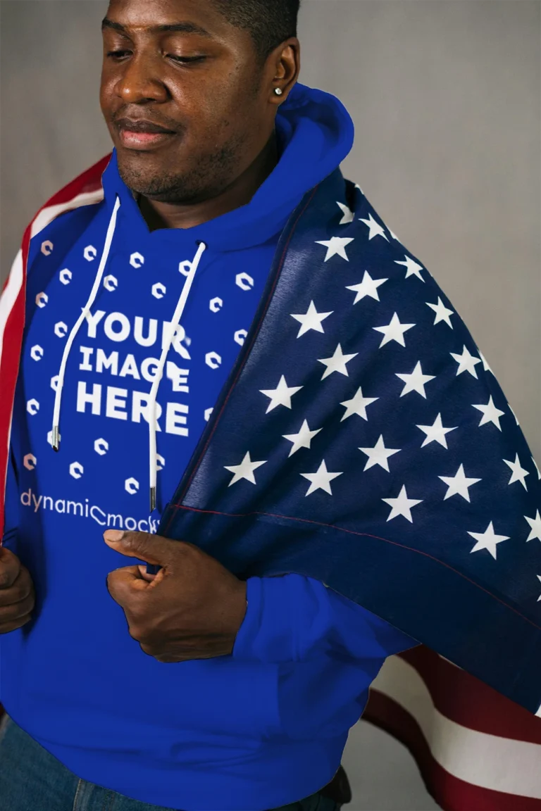 Man Wearing Dark Blue Hoodie Mockup Front View Template