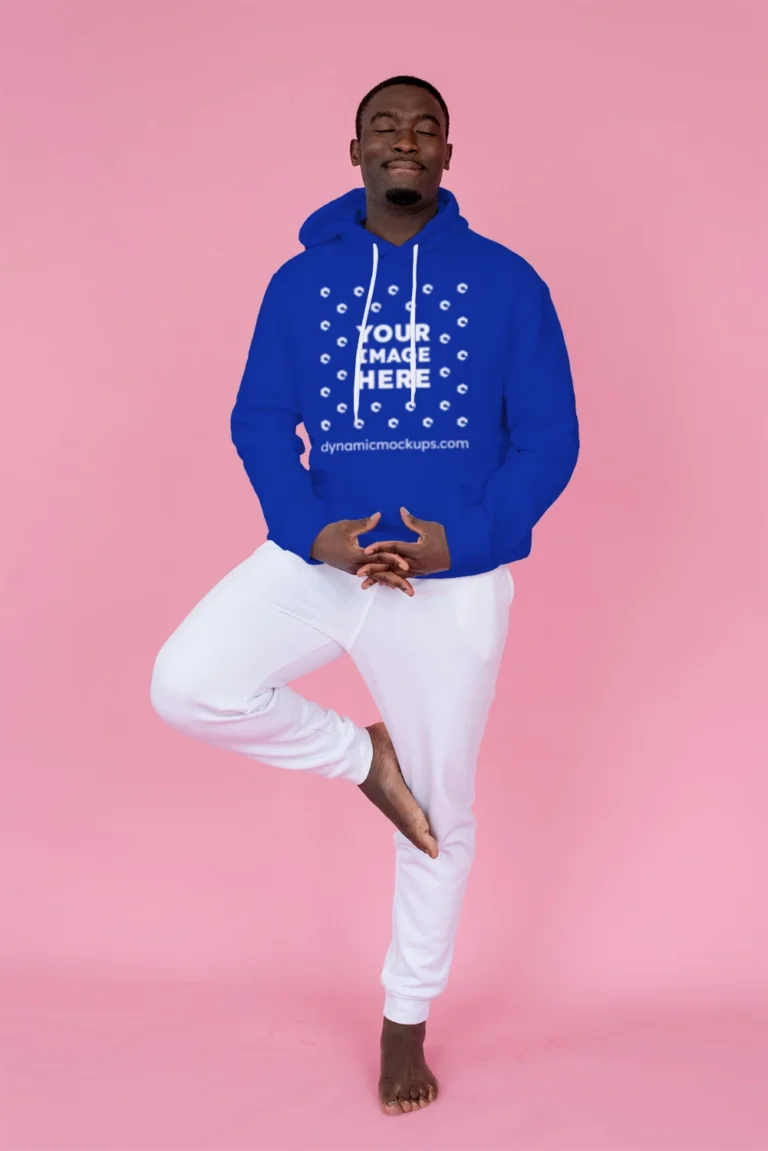 Man Wearing Dark Blue Hoodie Mockup Front View Template