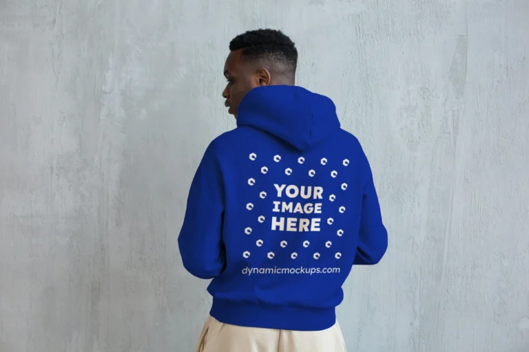 Man Wearing Dark Blue Hoodie Mockup Back View Template