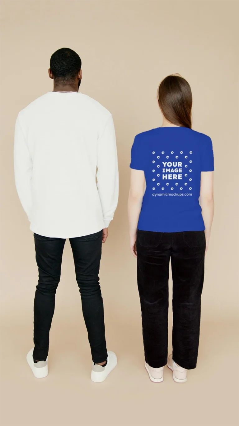 Man Wearing Dark Blue T-shirt Mockup Back View Template