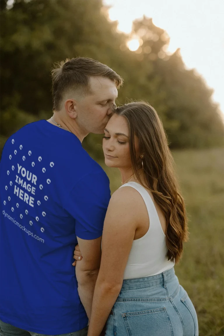 Man Wearing Dark Blue T-shirt Mockup Back View Template
