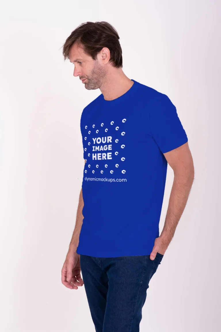 Man Wearing Dark Blue T-shirt Mockup Front View Template