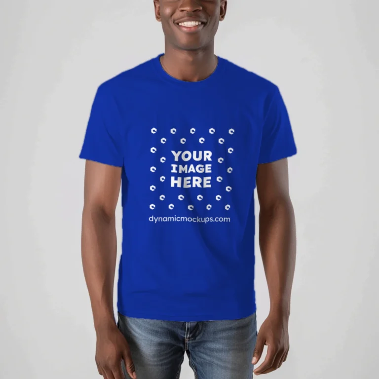 Man Wearing Dark Blue T-shirt Mockup Front View Template