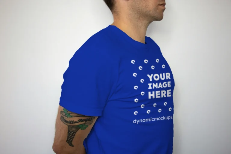 Man Wearing Dark Blue T-shirt Mockup Front View Template