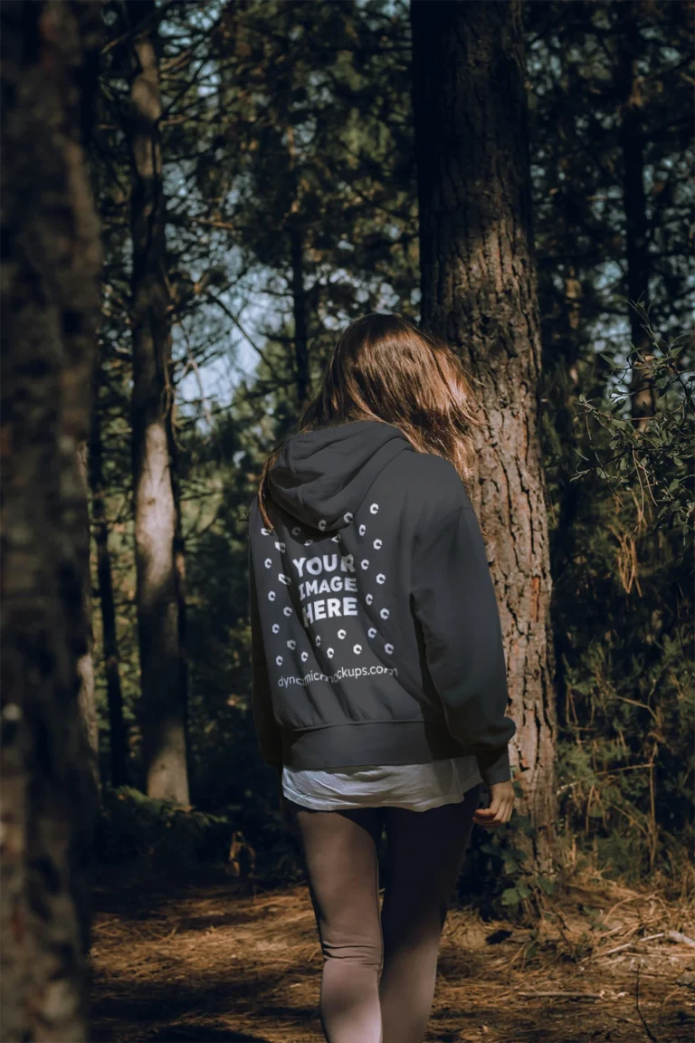 Man Wearing Dark Gray Hoodie Mockup Back View Template