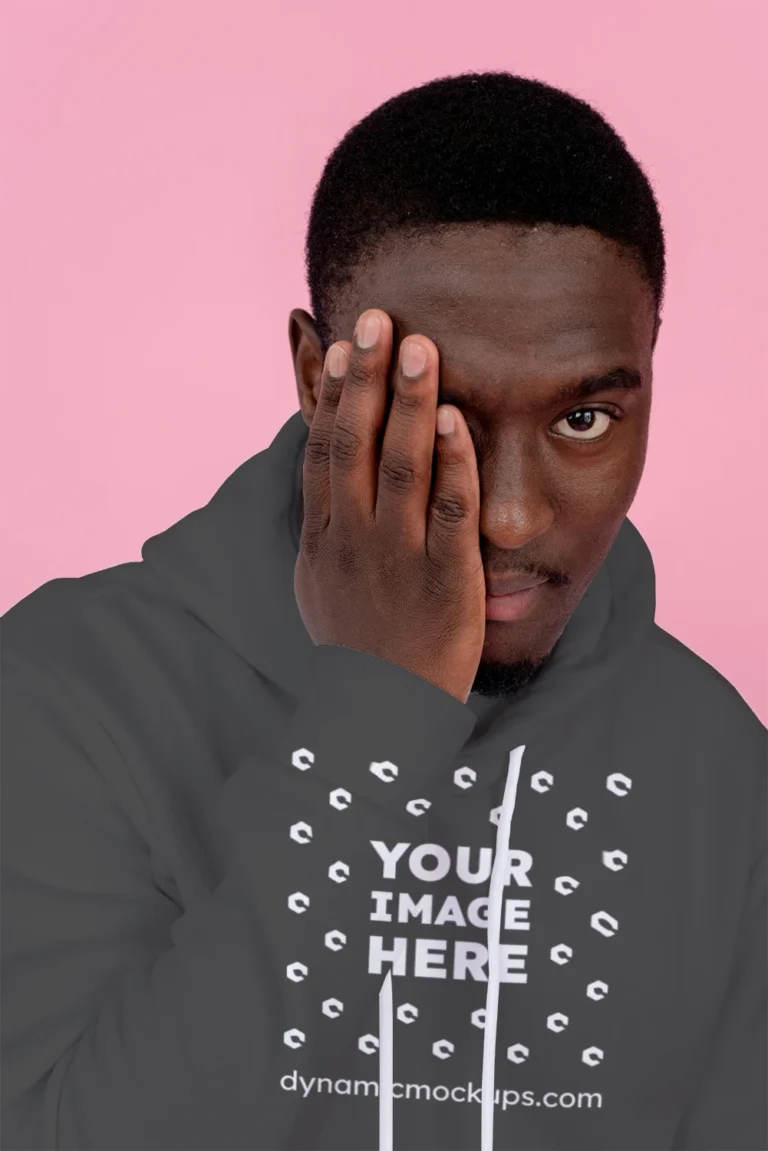 Man Wearing Dark Gray Hoodie Mockup Front View Template