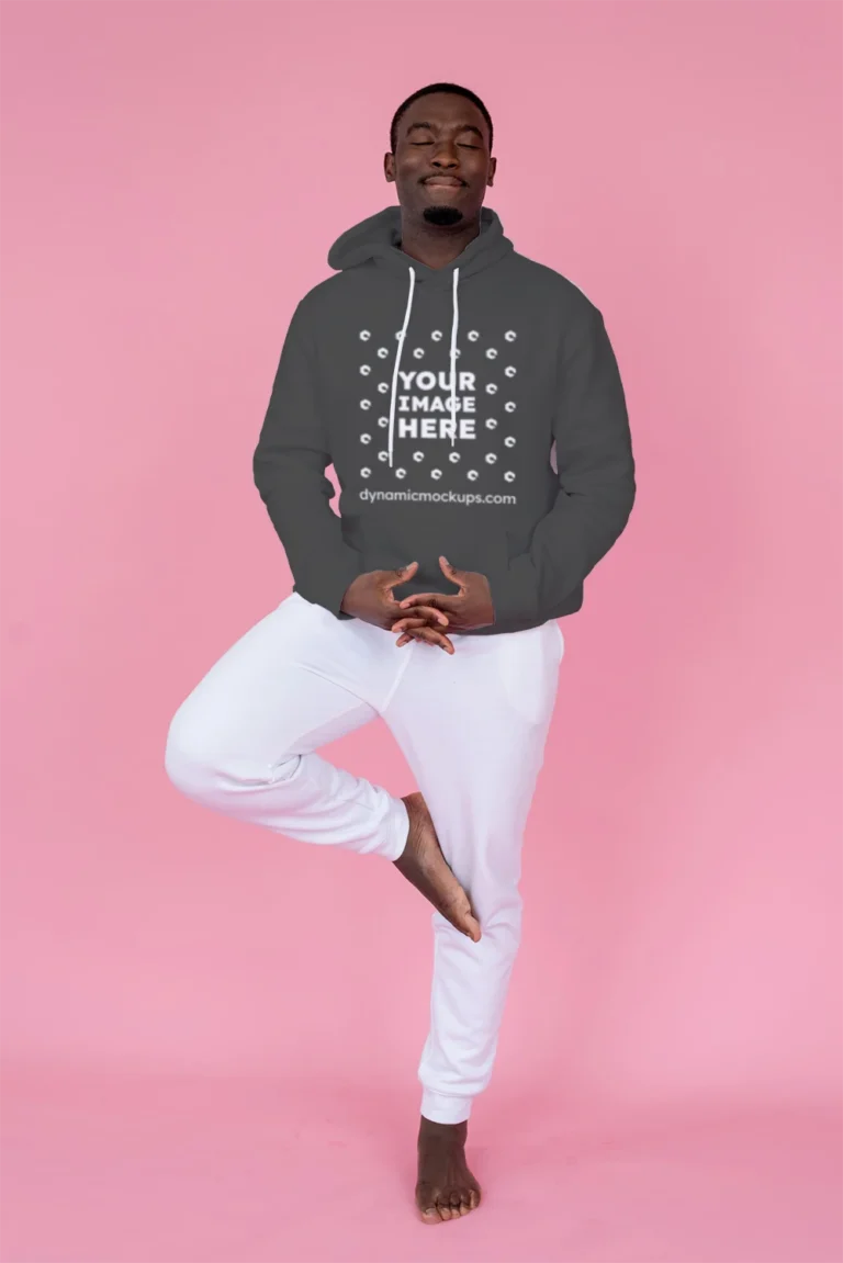 Man Wearing Dark Gray Hoodie Mockup Front View Template