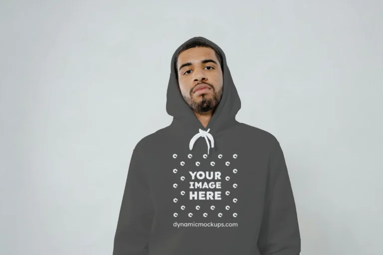 Man Wearing Dark Gray Hoodie Mockup Front View Template