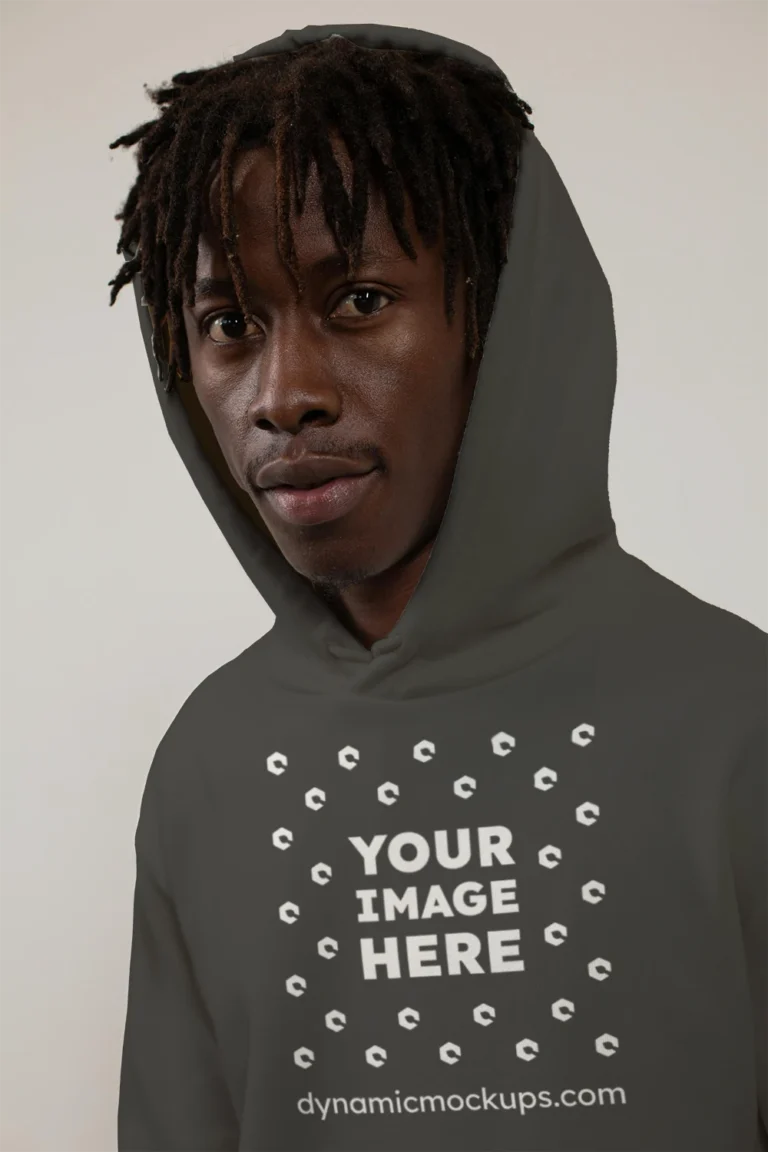Man Wearing Dark Gray Hoodie Mockup Front View Template