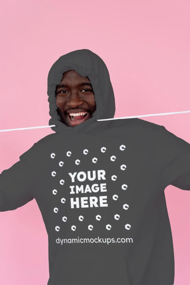 Man Wearing Dark Gray Hoodie Mockup Front View Template