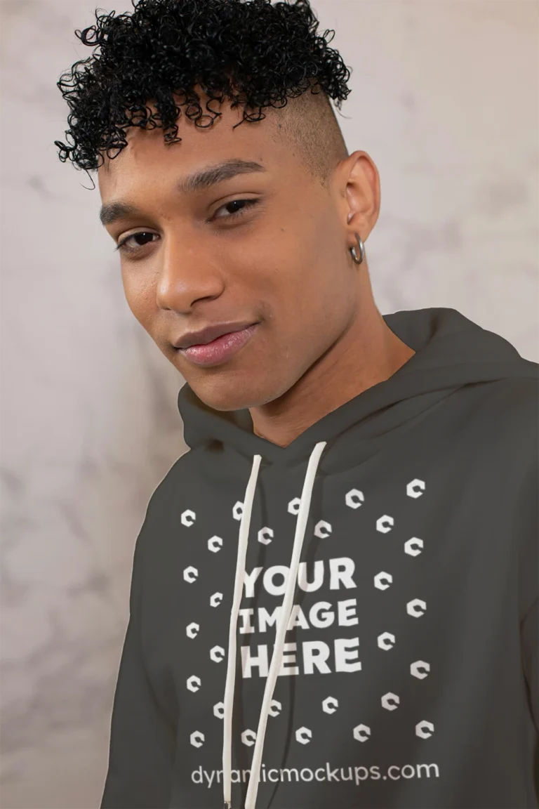 Man Wearing Dark Gray Hoodie Mockup Front View Template