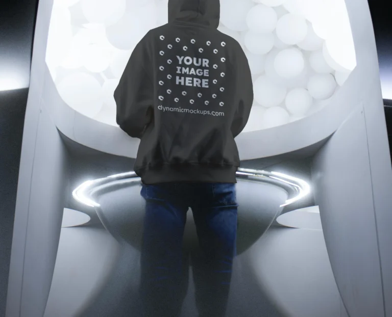 Man Wearing Dark Gray Hoodie Mockup Back View Template