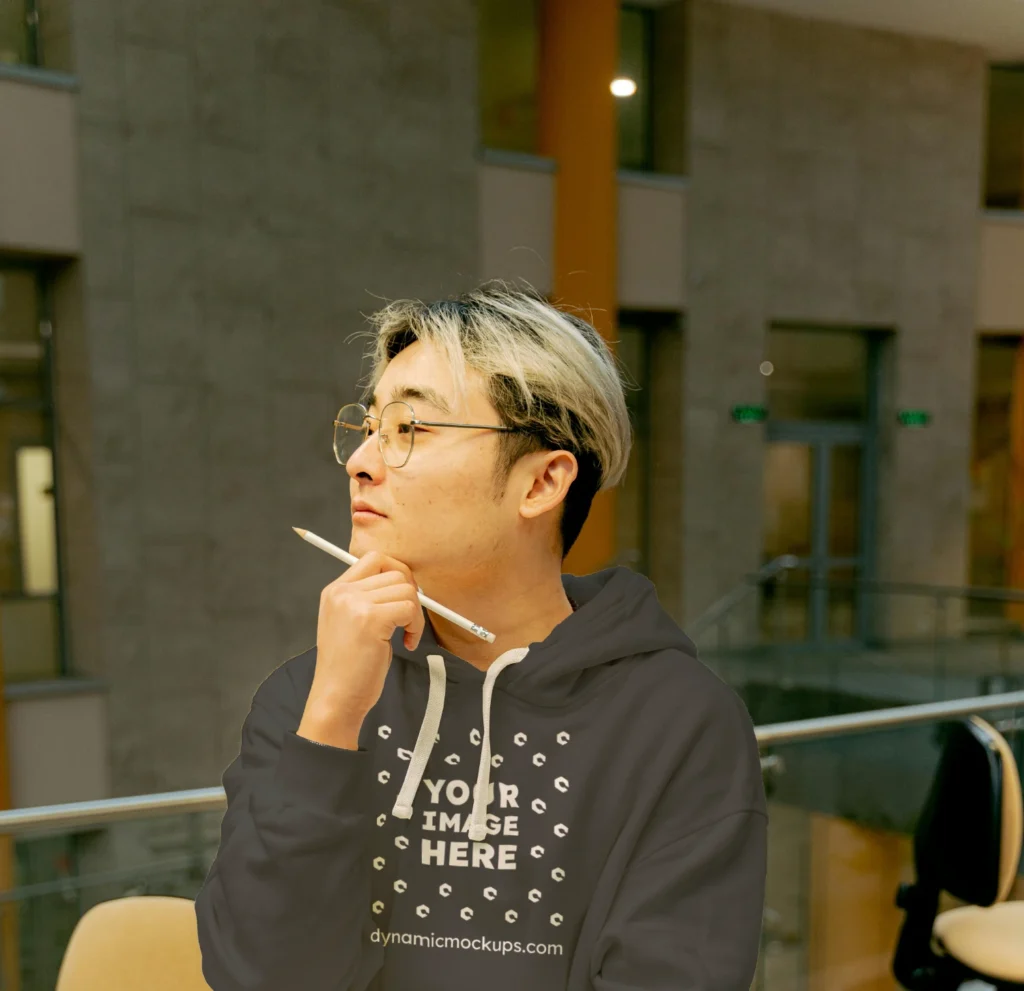 Man Wearing Dark Gray Hoodie Mockup Front View Template