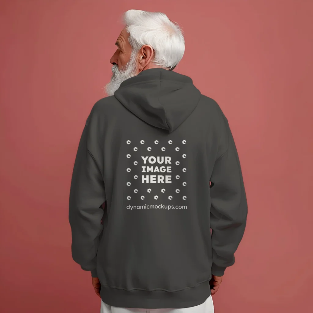 Man Wearing Dark Gray Hoodie Mockup Back View Template