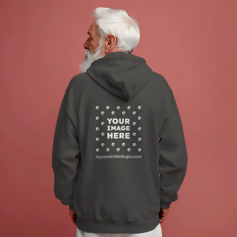 Man Wearing Dark Gray Hoodie Mockup Back View Template