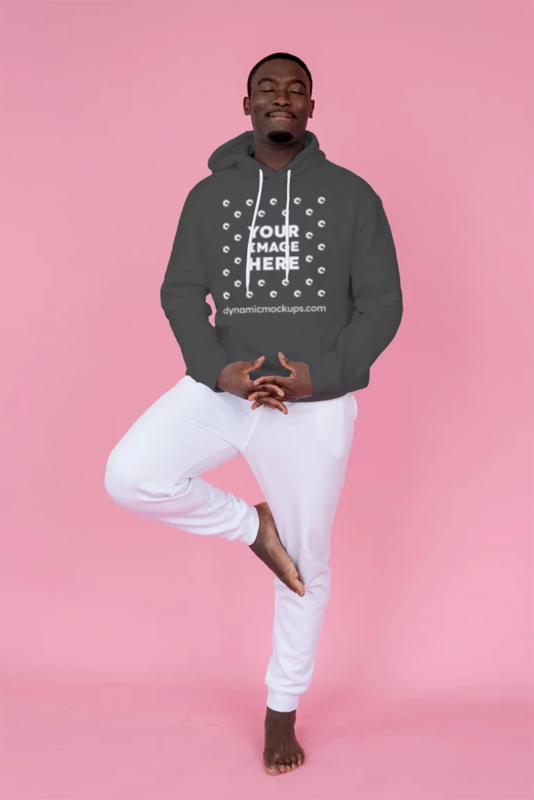 Man Wearing Dark Gray Hoodie Mockup Front View Template
