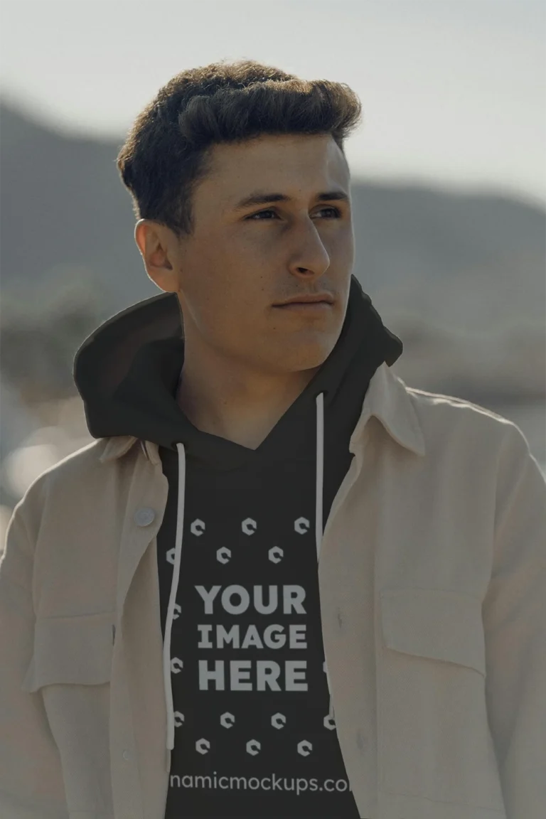 Man Wearing Dark Gray Hoodie Mockup Front View Template