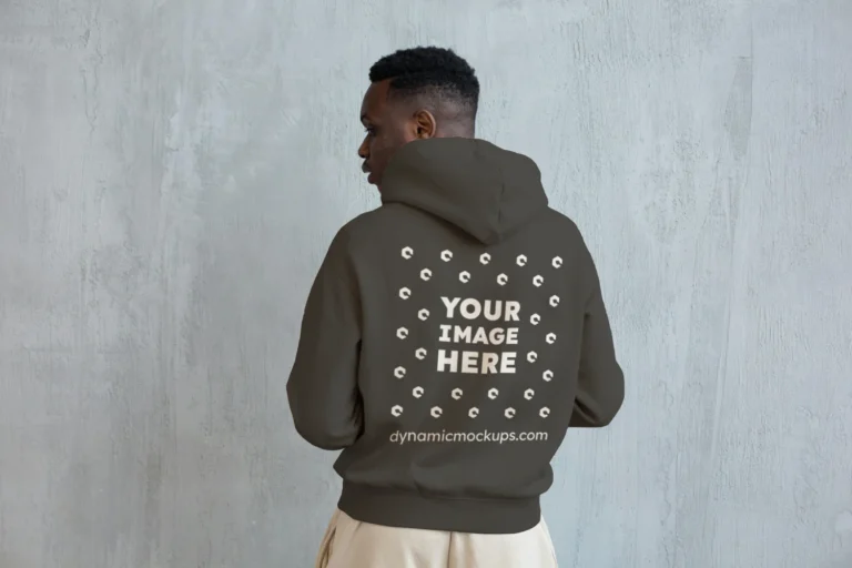 Man Wearing Dark Gray Hoodie Mockup Back View Template