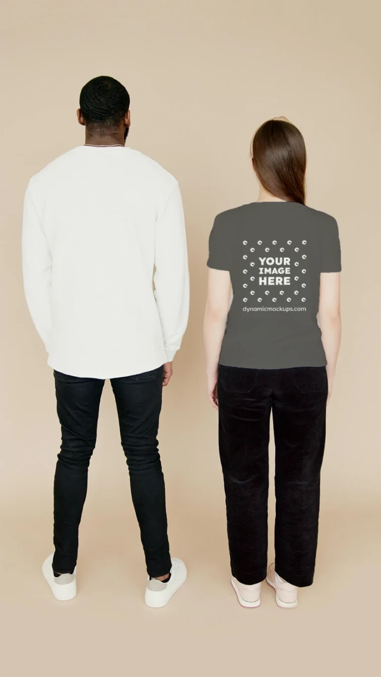 Man Wearing Dark Gray T-shirt Mockup Back View Template