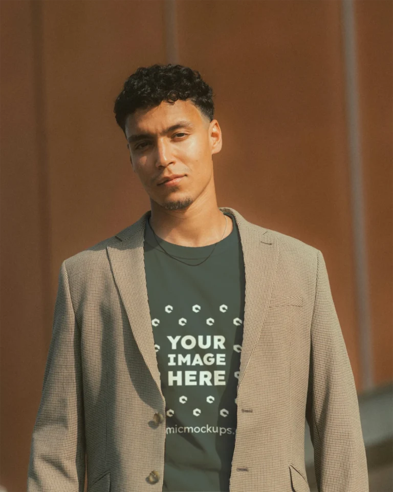 Man Wearing Dark Gray T-shirt Mockup Front View Template