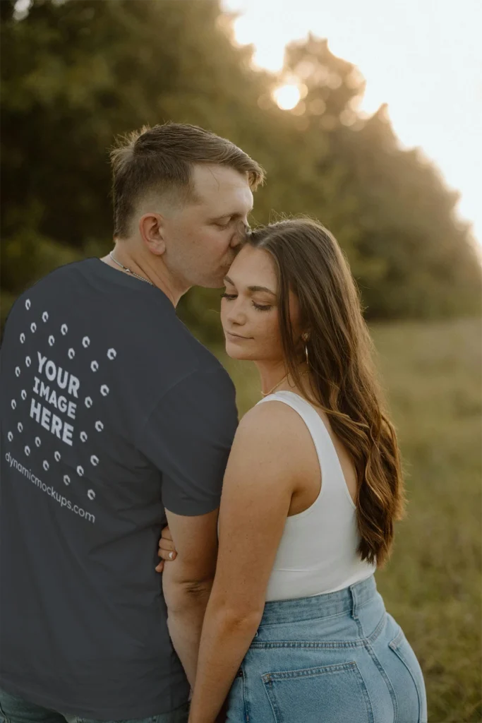 Man Wearing Dark Gray T-shirt Mockup Back View Template