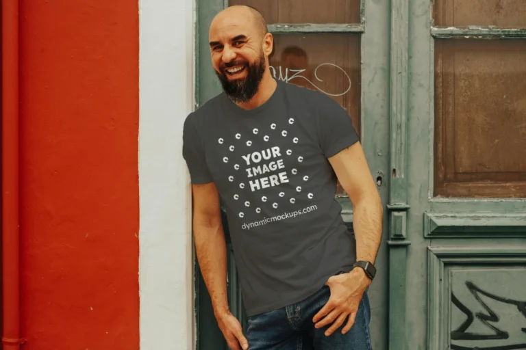 Man Wearing Dark Gray T-shirt Mockup Front View Template