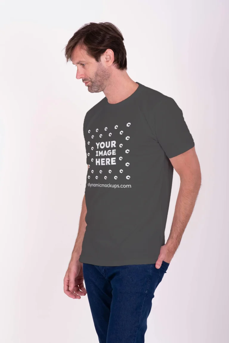 Man Wearing Dark Gray T-shirt Mockup Front View Template