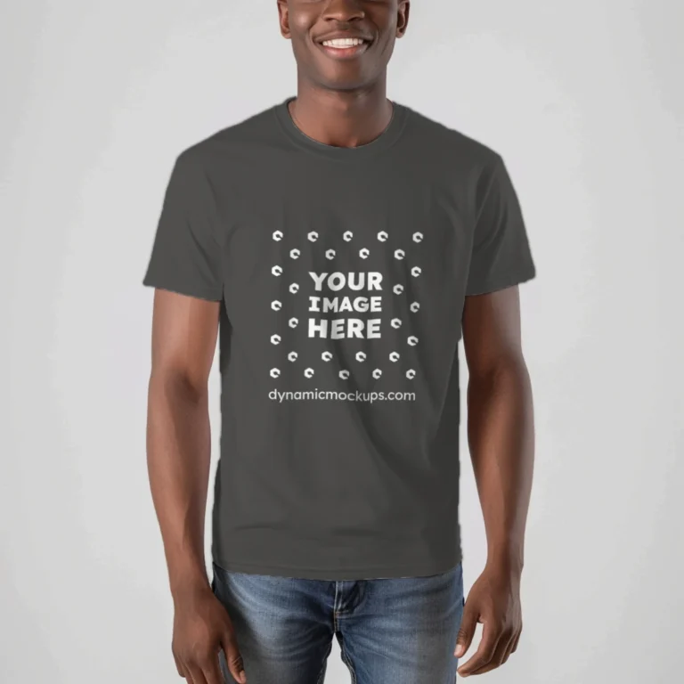 Man Wearing Dark Gray T-shirt Mockup Front View Template