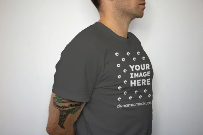 Man Wearing Dark Gray T-shirt Mockup Front View Template