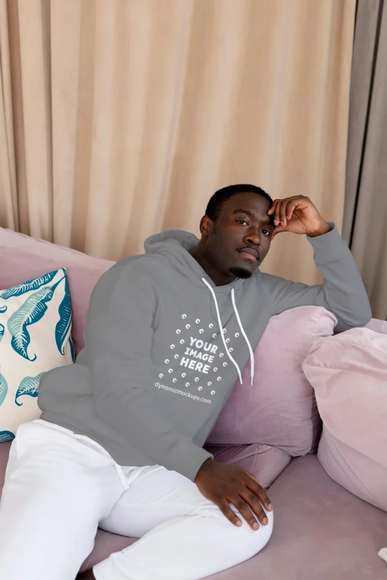 Man Wearing Gray Hoodie Mockup Front View Template