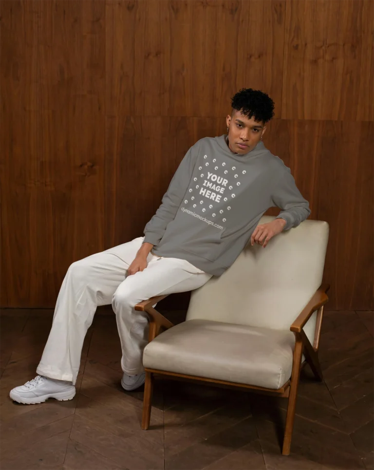 Man Wearing Gray Hoodie Mockup Front View Template