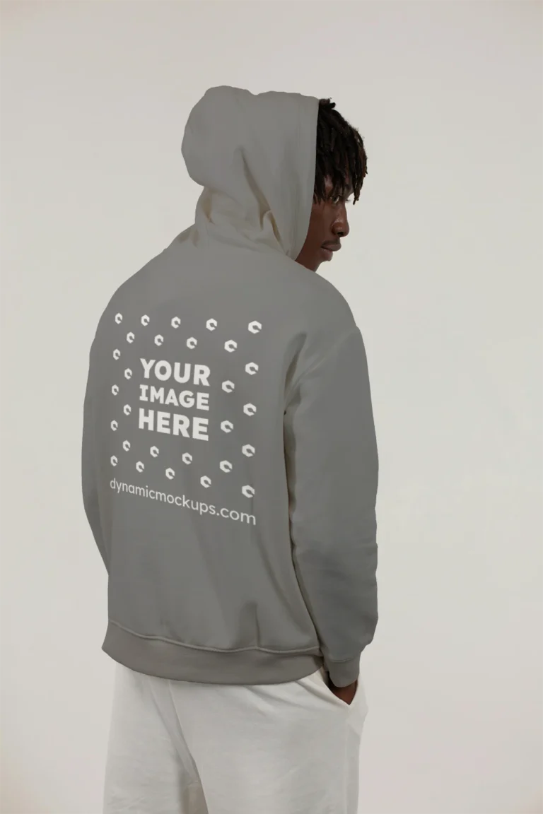 Man Wearing Gray Hoodie Mockup Back View Template